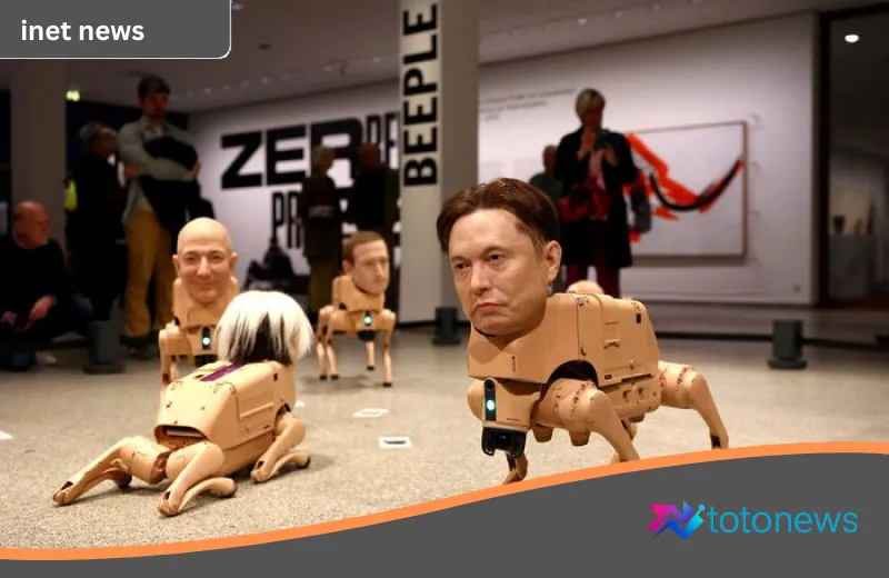 Satire Tajam Beeple: Robot Anjing Berkepala Elon Musk dan Mark Zuckerberg Guncang Berlin